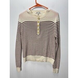 Alex Mill Sweater Women’s Sz S Mariner Striped Henley Ivory Burgundy Merino Wool